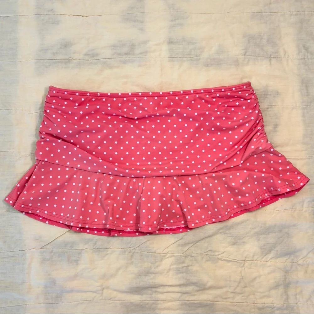 EUC Lands' End Peach Polka Dot Ruffle Swim Skirt, Women Sz 10, Built-in Panty - Picture 2 of 15